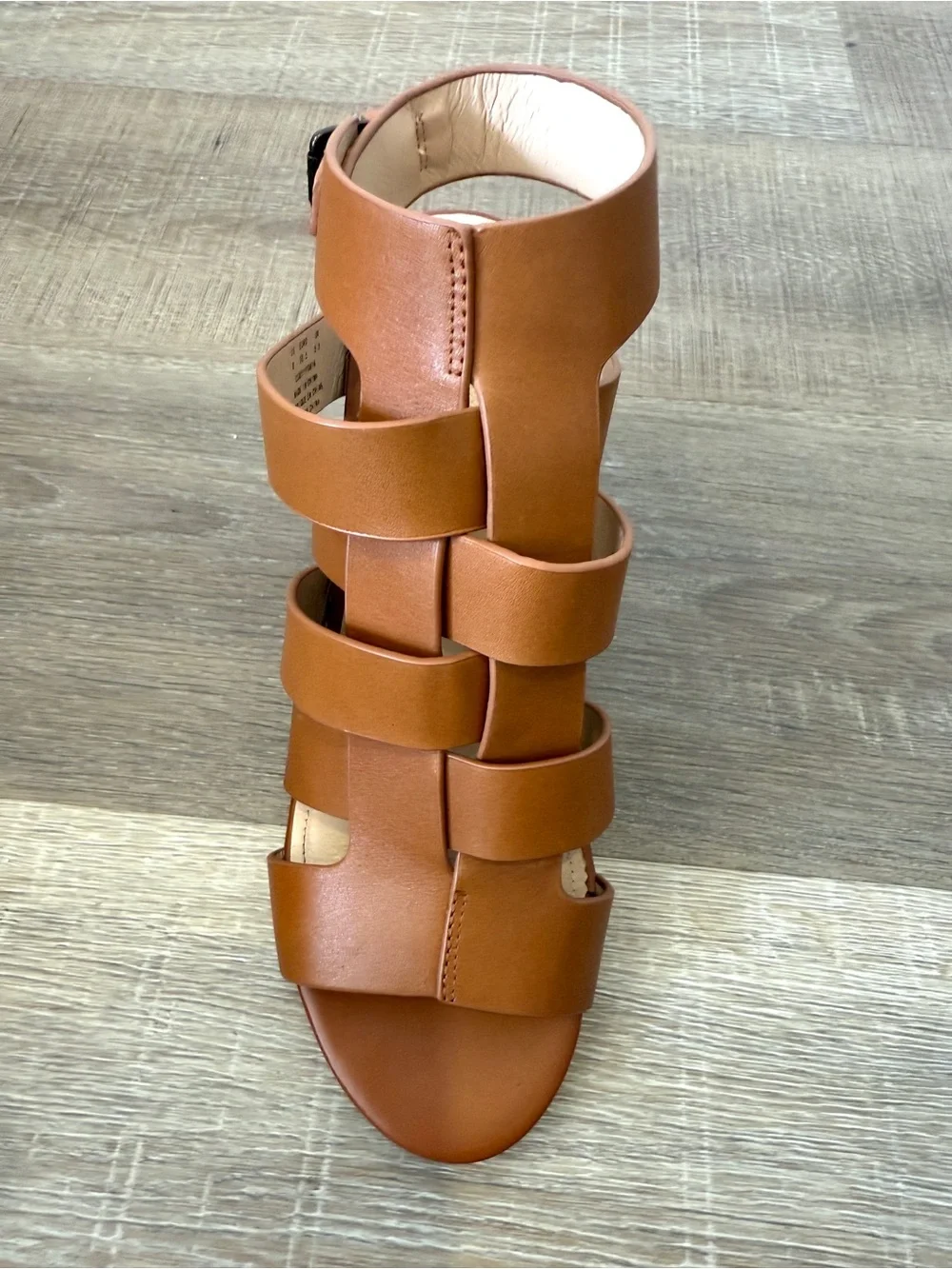 Kelsi Dagger Brooklyn Size 8 Honey Burnished Leather Gladiator Block Heel Sandal
